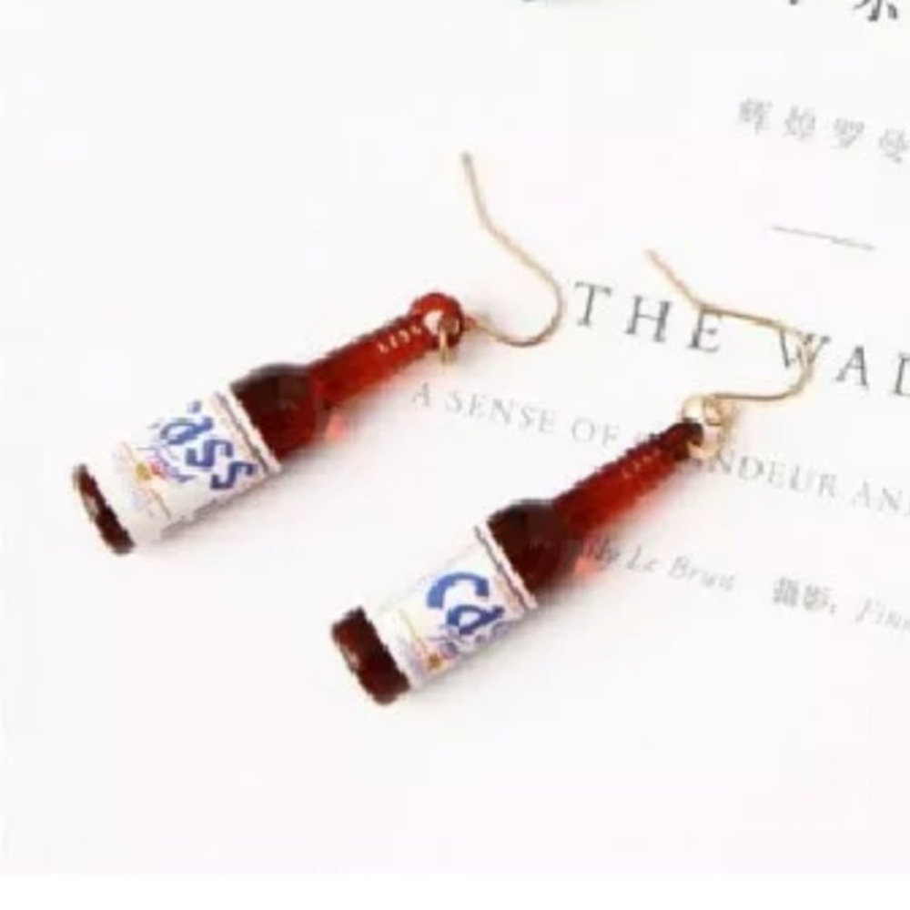 1 pair Beer Bottle Pendant Women Earrings Brown
